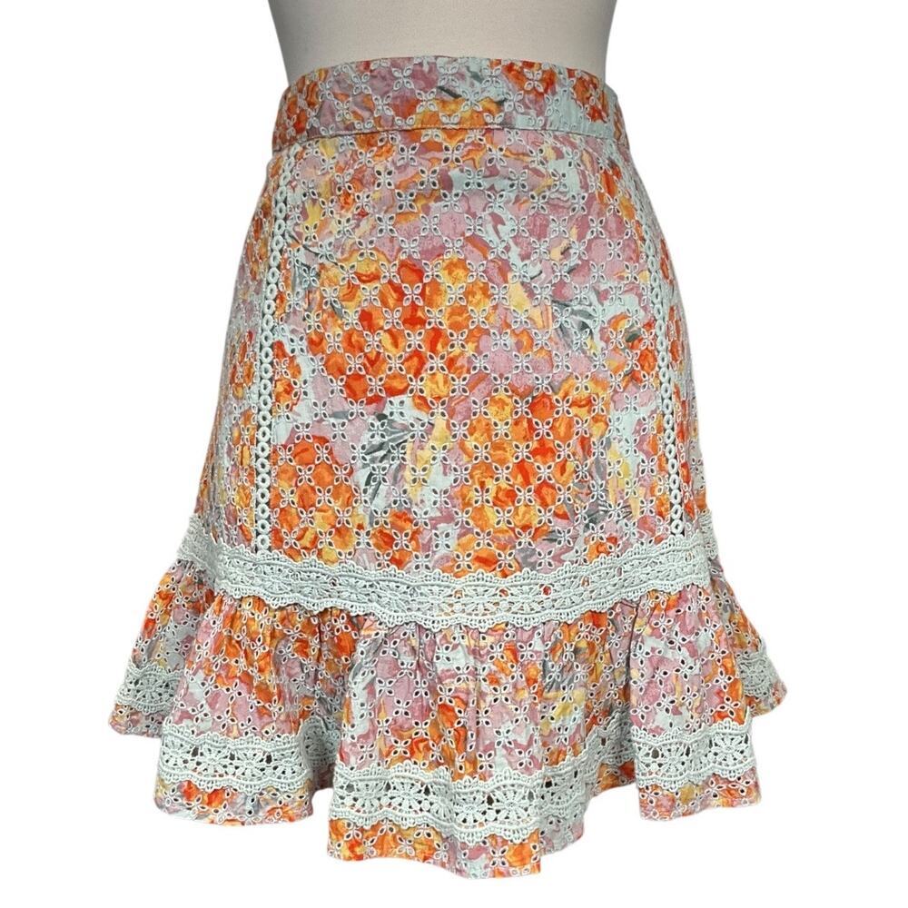 Sam Edelman Floral Lace Ruffle Mini Skirt Boho Cottagecore Prairie Tiere Size 14